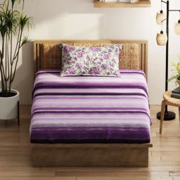 KOPA Purple Microfibre Striped 152 TC Single Bedsheet with 1 Pillow Cover-image-40