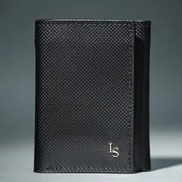 Louis Stitch Jet Black Textured Leather Medium Tri-Fold Wallet-21