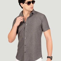 ALMATY Grey Slim Fit Printed Shirt-image-95