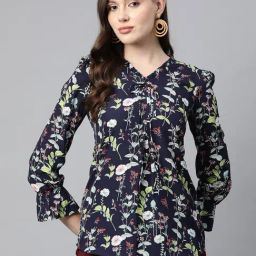 Cottinfab Blue Floral Print Top-image-84