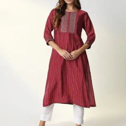 SHOWOFF Red Embellished Kurta-picture-25