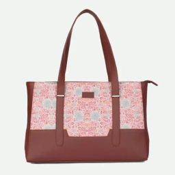 ZOUK Brown & Pink  Printed Tote Handbag With Pouch-image-21
