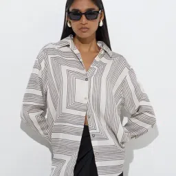 Wardrobe by Westside Ivory Geometric Printed Shirt-image-85
