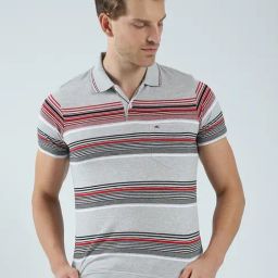Monte Carlo Grey Regular Fit Striped Polo T-Shirt-image-84