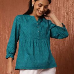Fabindia Blue Cotton Self Pattern Top-picture-38