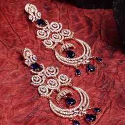 Zeneme Rose Gold Plated Blue American Diamond Studded Contemporary Chandelier Earrings-26
