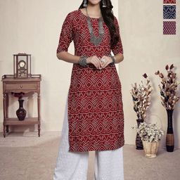 HERE&NOW Selection Of 3 Ethnic Motifs Printed Round Neck Straight Kurta-image-38