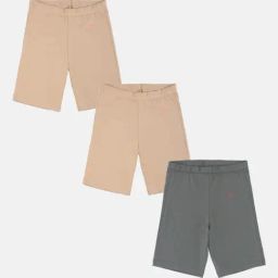 TWIN BIRDS Kids Beige & Grey Solid Shorts (Pack Of 3)-image-31