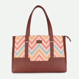 ZOUK Brown & Pink  Woven Tote Handbag With Pouch-56