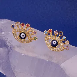 EL JOYERO Gold Plated Evil Eye & Cubic Zircon Studded Classic Studs Earrings-24