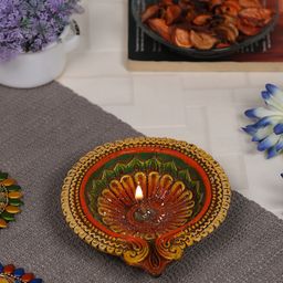 Aapno Rajasthan Orange Hand-Painted Diya-11