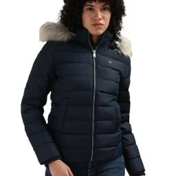 Tommy Hilfiger Blue Polyester Solid Women Slim Fit Padded Jacket-image-16
