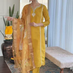 Siya Fashion Floral Yoke Design Thread Work Straight Kurta With Trousers & Dupatta-image-55