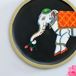 apka mart Black and Orange Elephant Printed Wooden Wall Hanging Plate-image-93