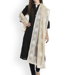 Dupatta Bazaar Cream-Coloured & Beige Embroidered Dupatta-22