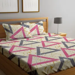Myntra Elegant Homes Cream-Colored Geometric Printed 300TC King Bedsheet Set 2.50 x 2.20 m-image-98
