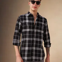 Dennis Lingo Men Spread Collar Tartan Checked Cotton Relaxed Fit Casual Shirt-image-75