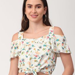URBAN POCHE Women Floral Printed Cold-Shoulder Crepe Top-image-23