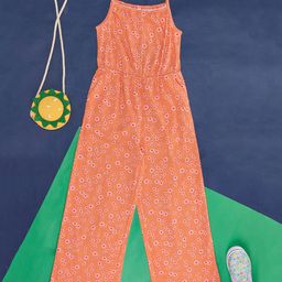 Pantaloons Junior Sleeveless Floral Printed Jumpsuit - Orange-image-2