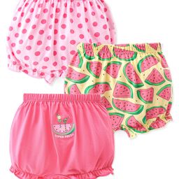 Babyhug 100% Cotton Bloomer Watermelon Print Pack Of 3 - Pink & Green-image-83