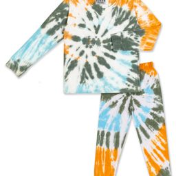 Unicorn Full Sleeves Tie And Dye Coordinating Cotton Night Suit - Green Orange & Blue-image-74