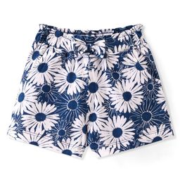 Babyhug Cotton Looper Knit Mid Thigh Length Shorts Floral Print - Blue-picture-3