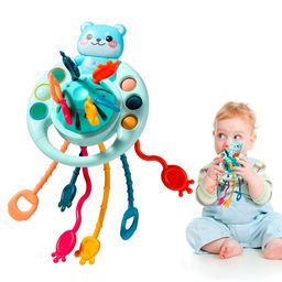 Kidology Pull String Toy for Babies Teething Strings Sensory Montessori Toys Baby Girl - Travel Toy for 6+Months Boy Food Grade Silicone Fine Motor Skills Toy for Toddlers (Kitten)-1