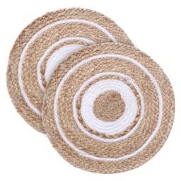 Kuber Industries Handmade Braided Carpet RugsTraditional Spiral Design Jute PlacematTable Top Mat For Bedroom,Living Room,Dining Room,36x36 cm,Pack of 2,White,-image-45