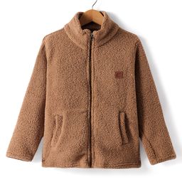 Kanvin Fleece Woven Full Sleeves Winter Jacket With Logo Badge - Beige-image-57
