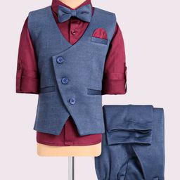 Robo Fry Woven Full Sleeves Solid Colour 3 Piece Party Suit with Bow - Charcoal Grey-image-16