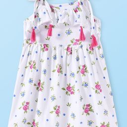 Babyhug Single Jersey Knit Sleeveless Frock With Floral Print - White-image-11