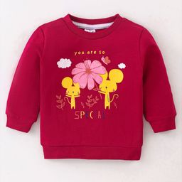 Simply Interlock Knit Full Sleeves T-Shirt with Floral & Mouse Print - Red-image-98