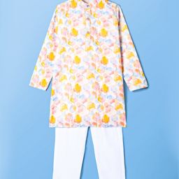 Robo Fry Silk Woven Full Sleeves Abstract & Foil Print Kurta Pyjama Set - Yellow-picture-39