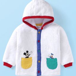 Babyhug Disney Woven Full Sleeves Hooded Fur Jacket with Mickey Mouse & Friends Patch Detailing - White-picture-23