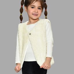 Mi Arcus Sleeveless Solid Fur Shrug - Cream-picture-15