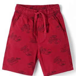 CUCUMBER Cotton Woven Above Knee Length Shorts withVehicle Prints - Dark Red-picture-23