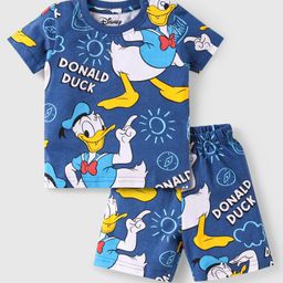 Babyhug Disney Single Jersey Knit Half Sleeves Shorts Night Suit With Donald Duck Print - Navy Blue-image-27