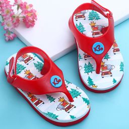 Babyoye Velcro Closure Flip Flops with Animals Print - Red-image-41