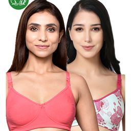 Inner Sense Organic Cotton Pack Of 2 Solid & Floral Printed Soft Antimicrobial Nursing Bras - Multi Colour-20