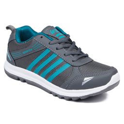 asian Colour Blocked Lace Up Running Shoes - Grey & Turquoise-image-82