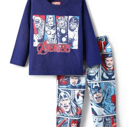 Babyhug Marvel Single Jersey Knit Full Sleeves Night Suit with Avengers Graphics - Navy Blue-image-44