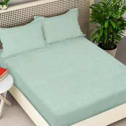 Myntra Elegant Homes Green & White 300 TC Woolen Double King Bedsheet Set 2.50 m x 2.25 m-image-28
