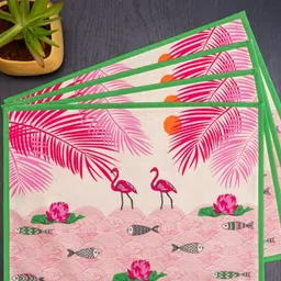 Indisca Designs 4-Pcs Pink & Green Flamingo Habitat Table Placemats-image-75