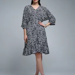 R.Code by The Roadster Life Co. Women Abstract Printed V-Neck Fit and Flare Dress-image-23