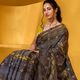 Taneira Geometric Embroidered Zari Tissue Saree-5