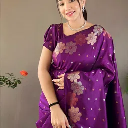 SWEETPEL Women Floral Woven Design Zari Banarasi Saree-picture-20