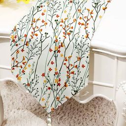 STITCHNEST White & Green Printed Tasseled Table Runner-28