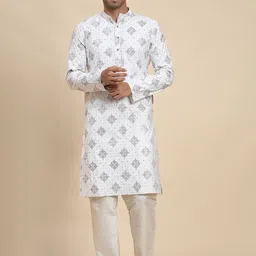 Rawayi Men Ethnic Motifs Printed Thread Work Kurta-image-20
