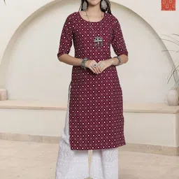 HERE&NOW Selection Of 2 Ethnic Motifs Printed Round Neck Straight Kurta-picture-6