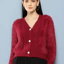 Chemistry Boucle Woollen Cardigan with Fuzzy Detail-image-70
